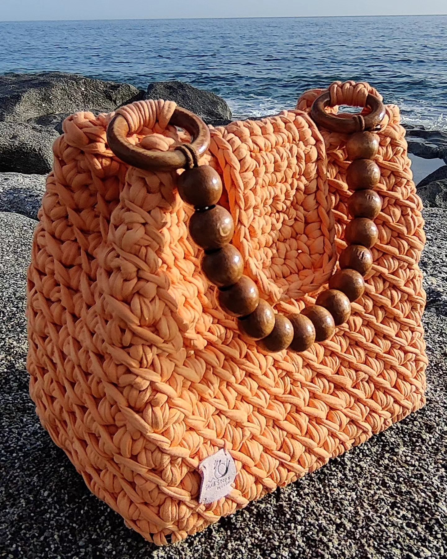 Blush Coral Sunrise Bag with Wooden Handles