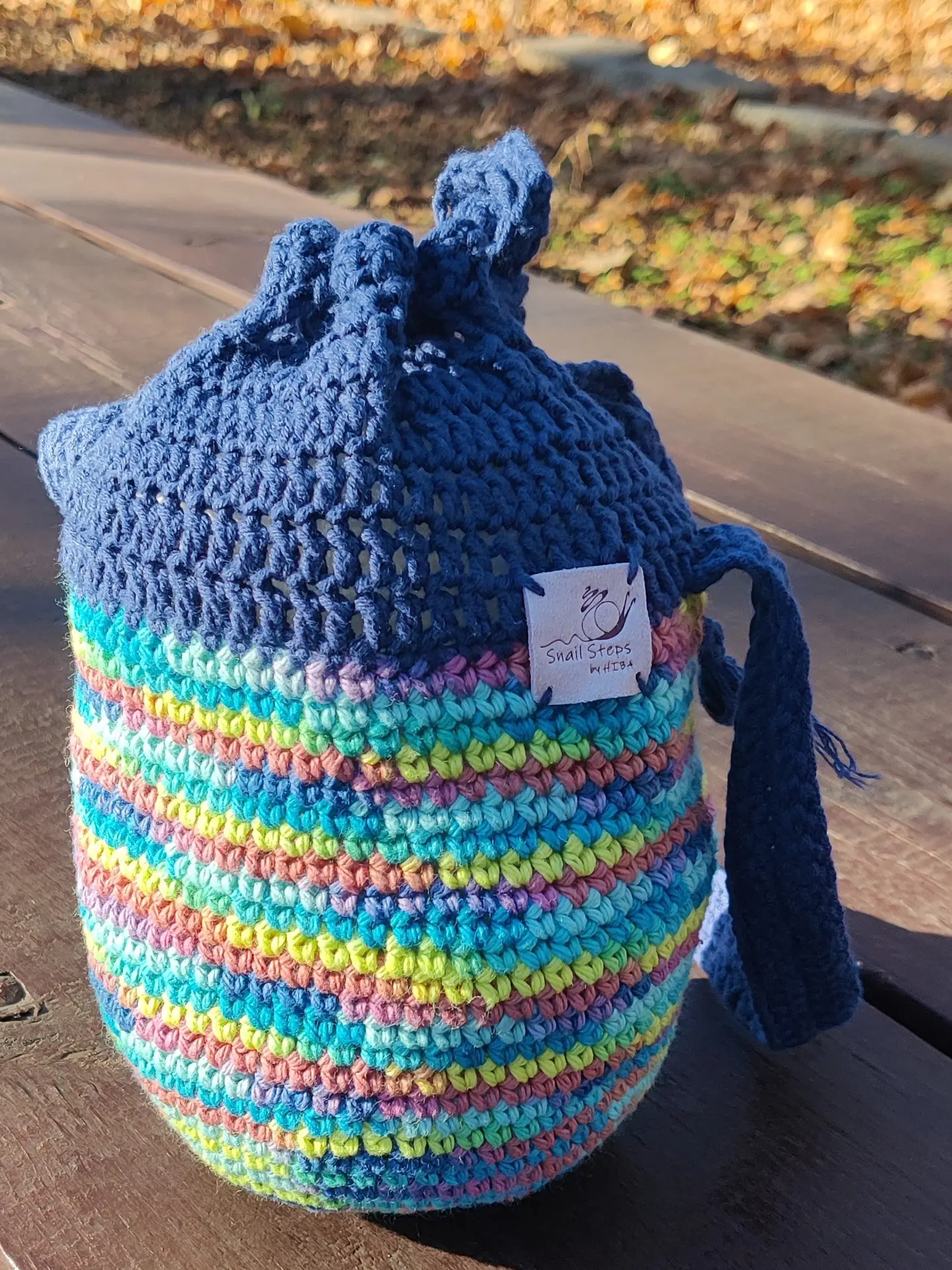 Hiba crafting crochet purse in studio